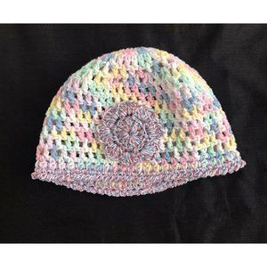 Hand CROCHETED BEANIE Crochet Hat Cap With Flower Multi Color For Girl